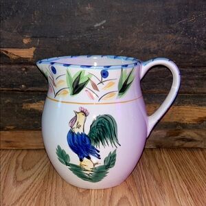 Hand-Painted Rooster Ceramic Pitcher